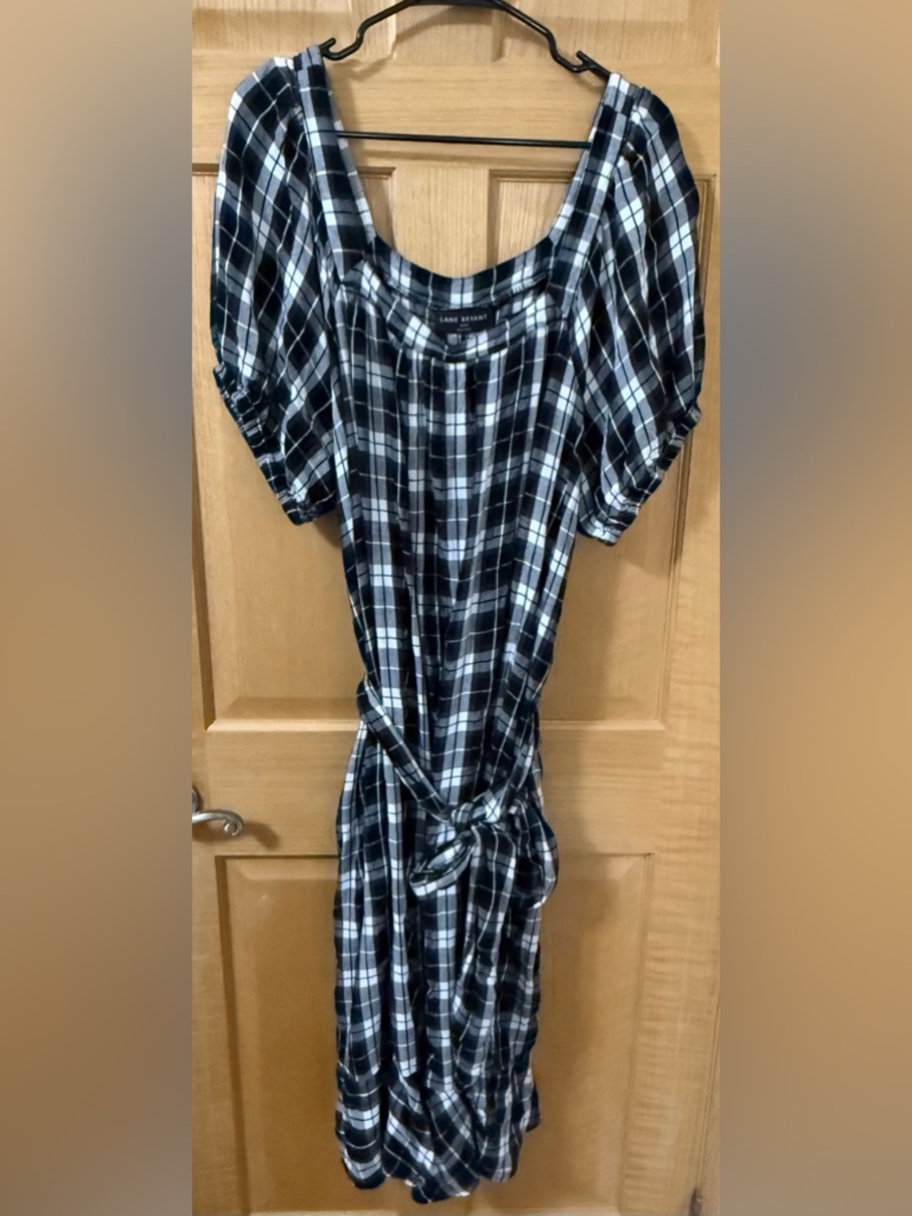 Lane Bryant Black and White Plaid Tie-Waist Dress